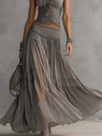 Conjunto Elena: Top con paneles de encaje y Falda Maxi Plisada