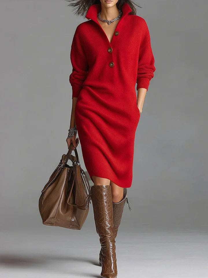 Lucia - Vestido de punto con cuello y botones para Mujer