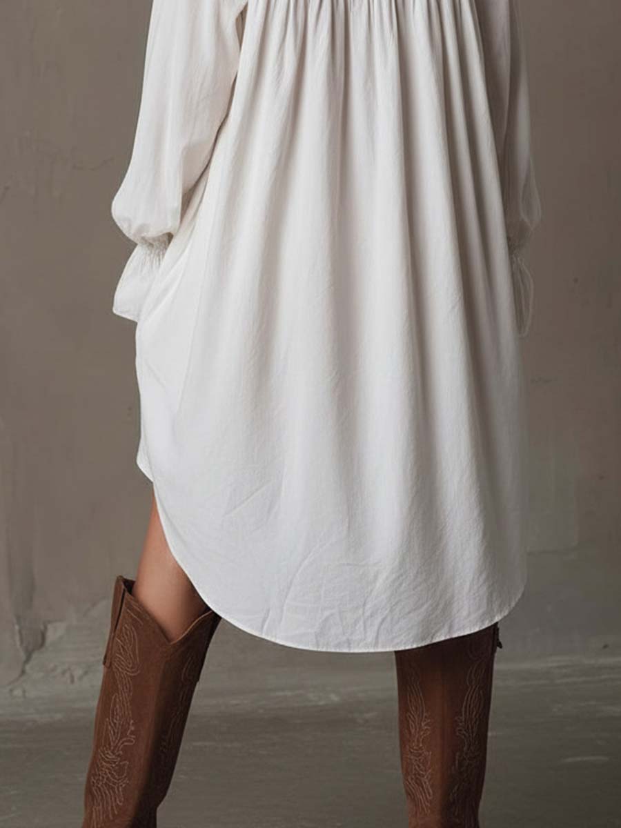 Vestido Mini de Encaje Retro con Dobladillo Irregular y Mangas Largas
