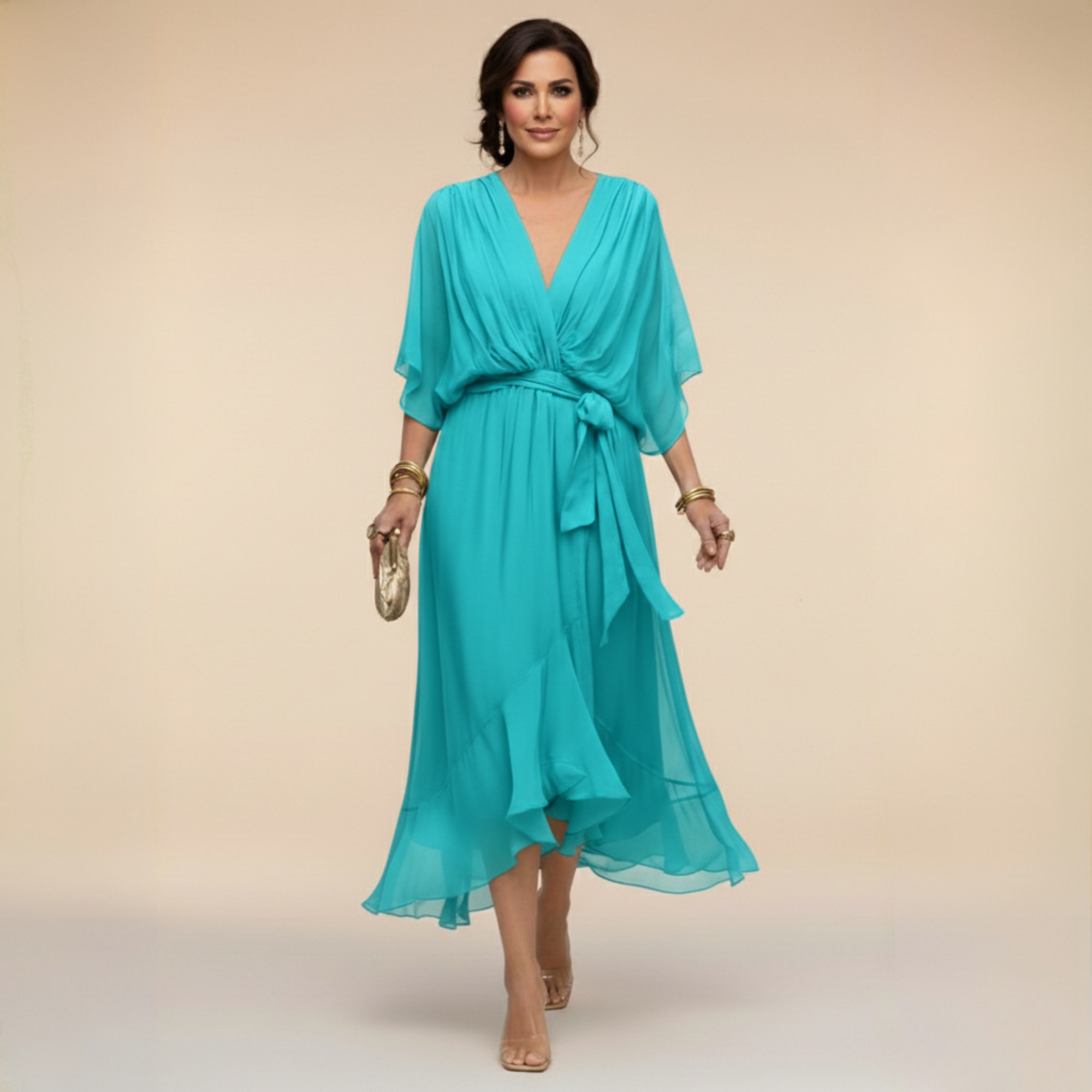 Monica - Vestido ligero estilo gasa con escote en V para Mujer
