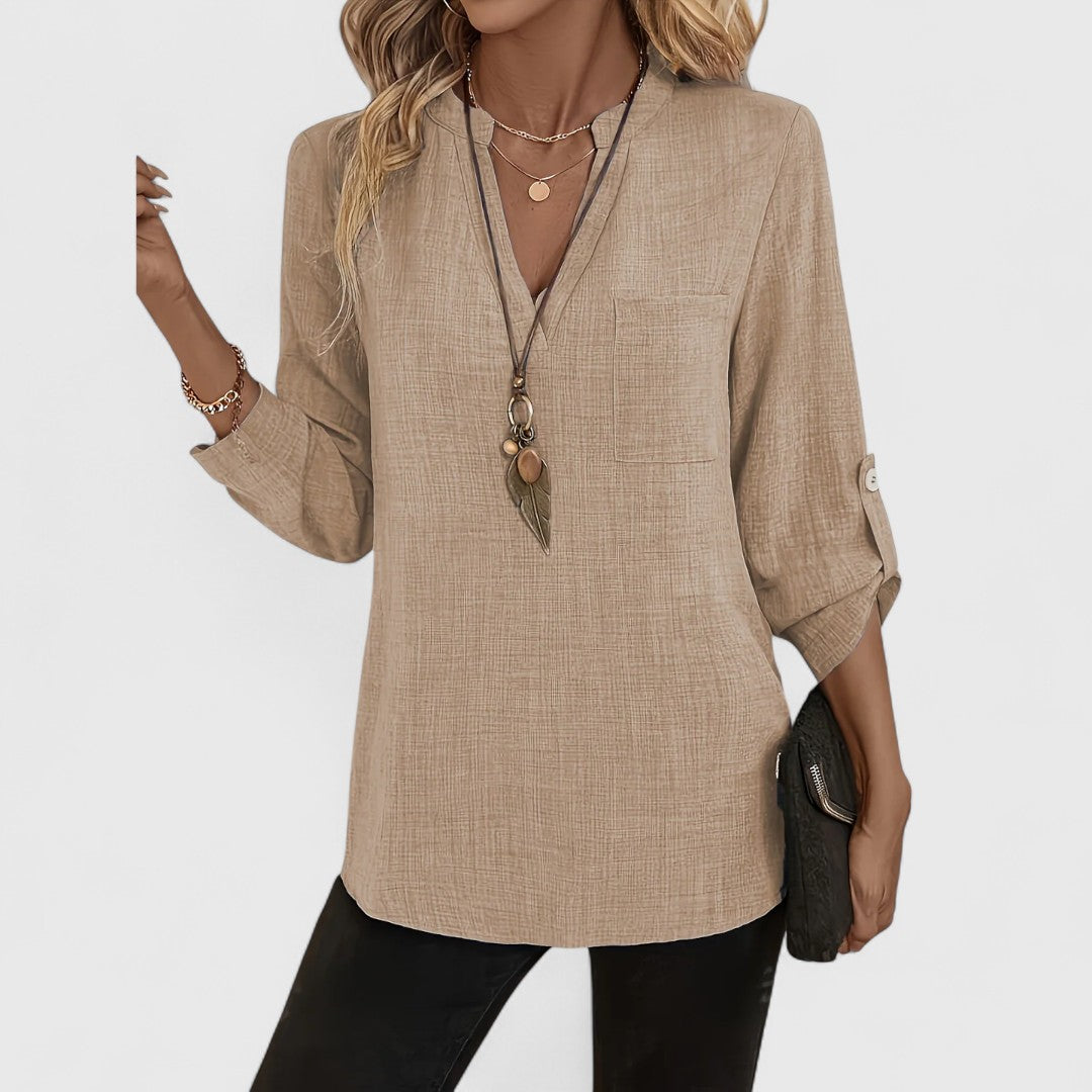 Jennifer - Elegante Blusa de Manga Larga con Cuello en V