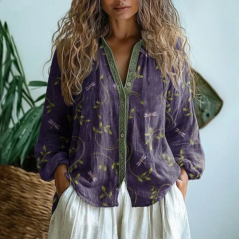 Ámbar™ | Blusa con estampado de hojas vintage