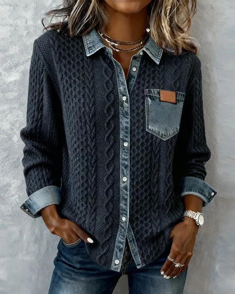 Eva - Camisa de manga larga con patchwork denim