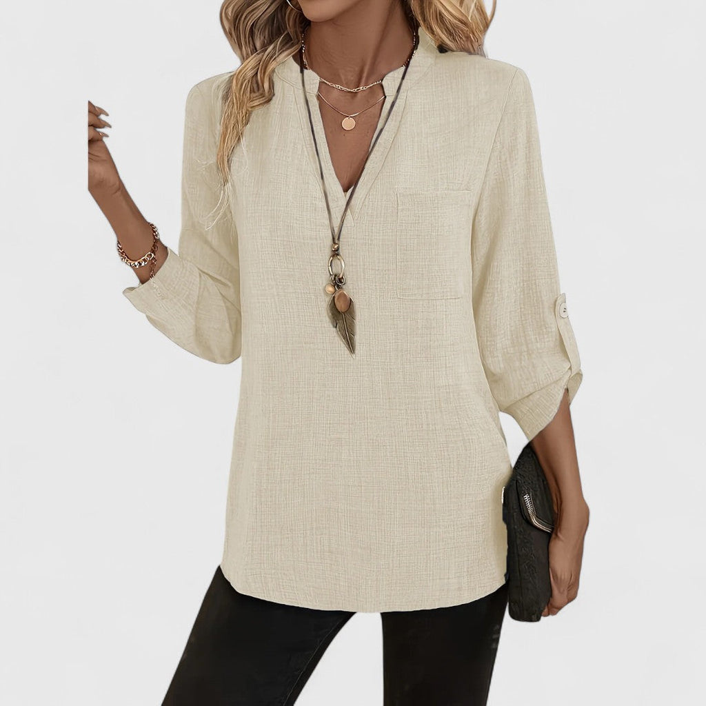 Jennifer - Elegante Blusa de Manga Larga con Cuello en V