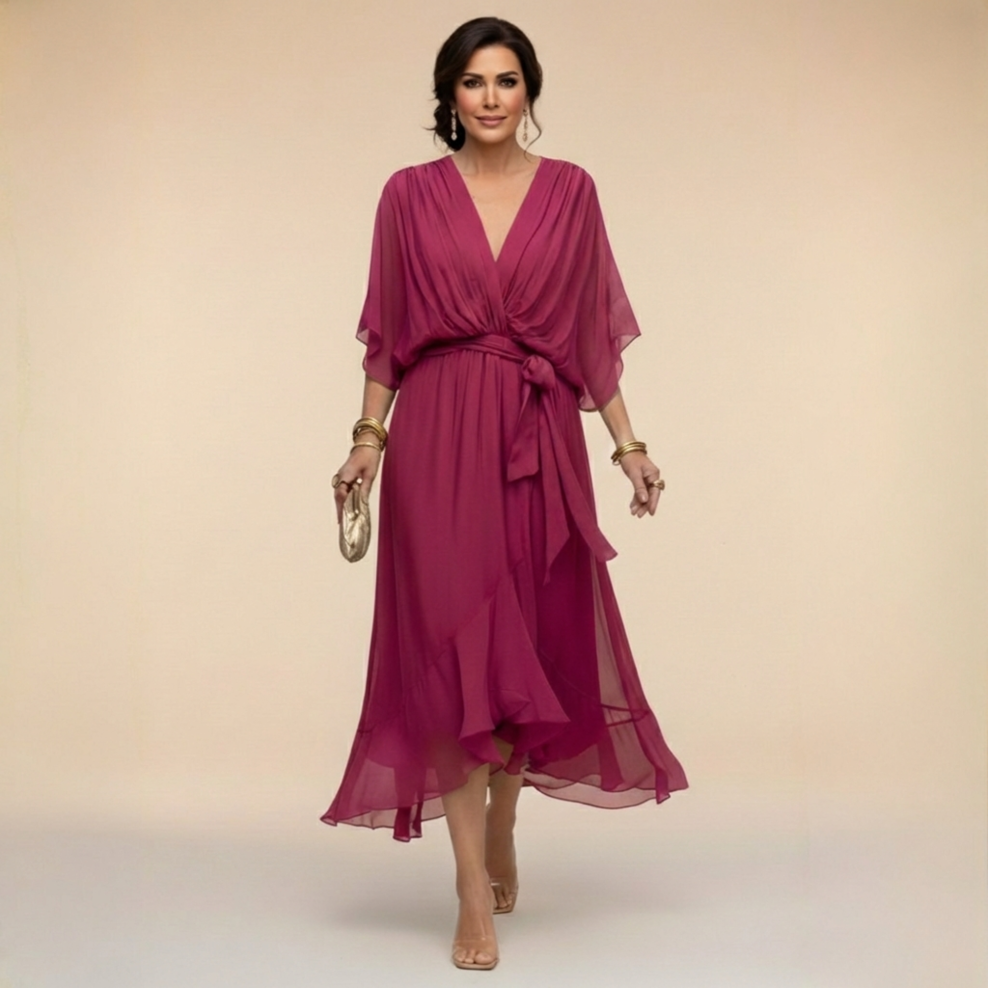 Monica - Vestido ligero estilo gasa con escote en V para Mujer