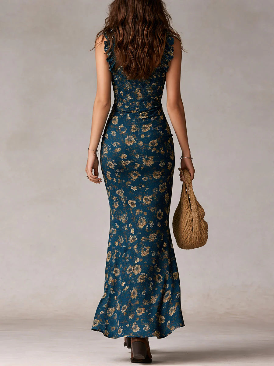 Maya™ | Vestido maxi boho retro con mangas fluidas y abertura lateral para Mujer