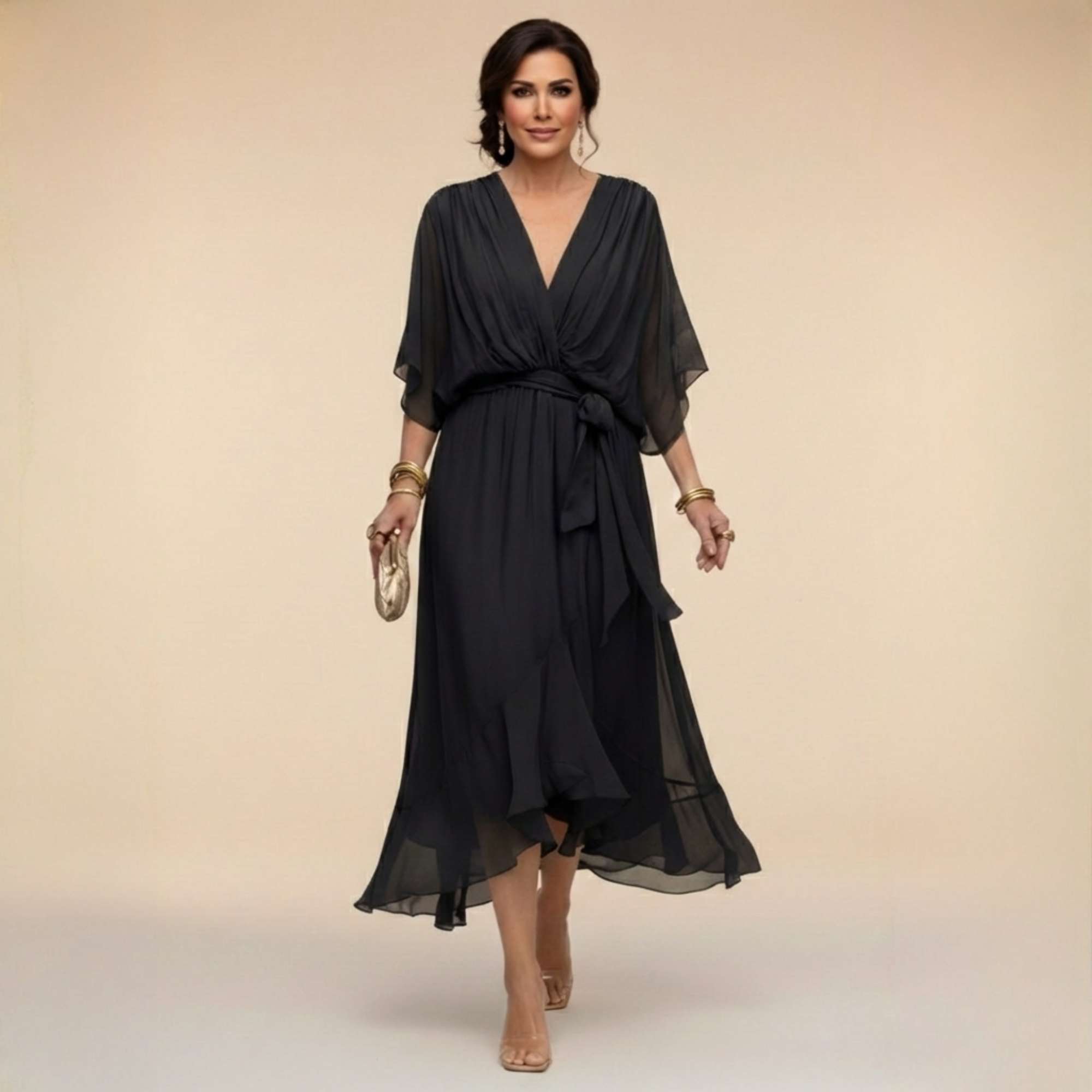 Monica - Vestido ligero estilo gasa con escote en V para Mujer