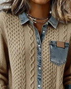 Eva - Camisa de manga larga con patchwork denim