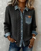 Eva - Camisa de manga larga con patchwork denim