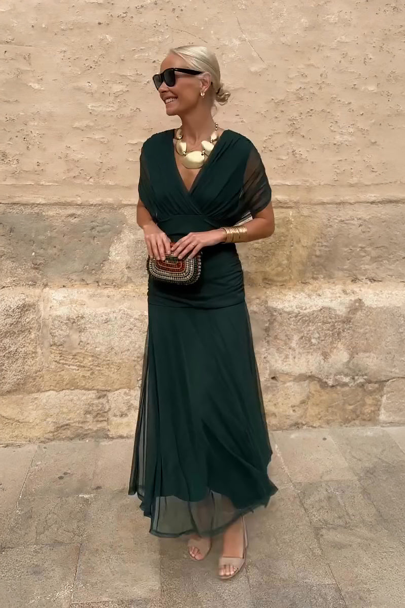 ALMA - VESTIDO LARGO CON CUELLO EN V PARA MUJER