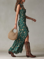 Maya™ | Vestido maxi boho retro con mangas fluidas y abertura lateral para Mujer