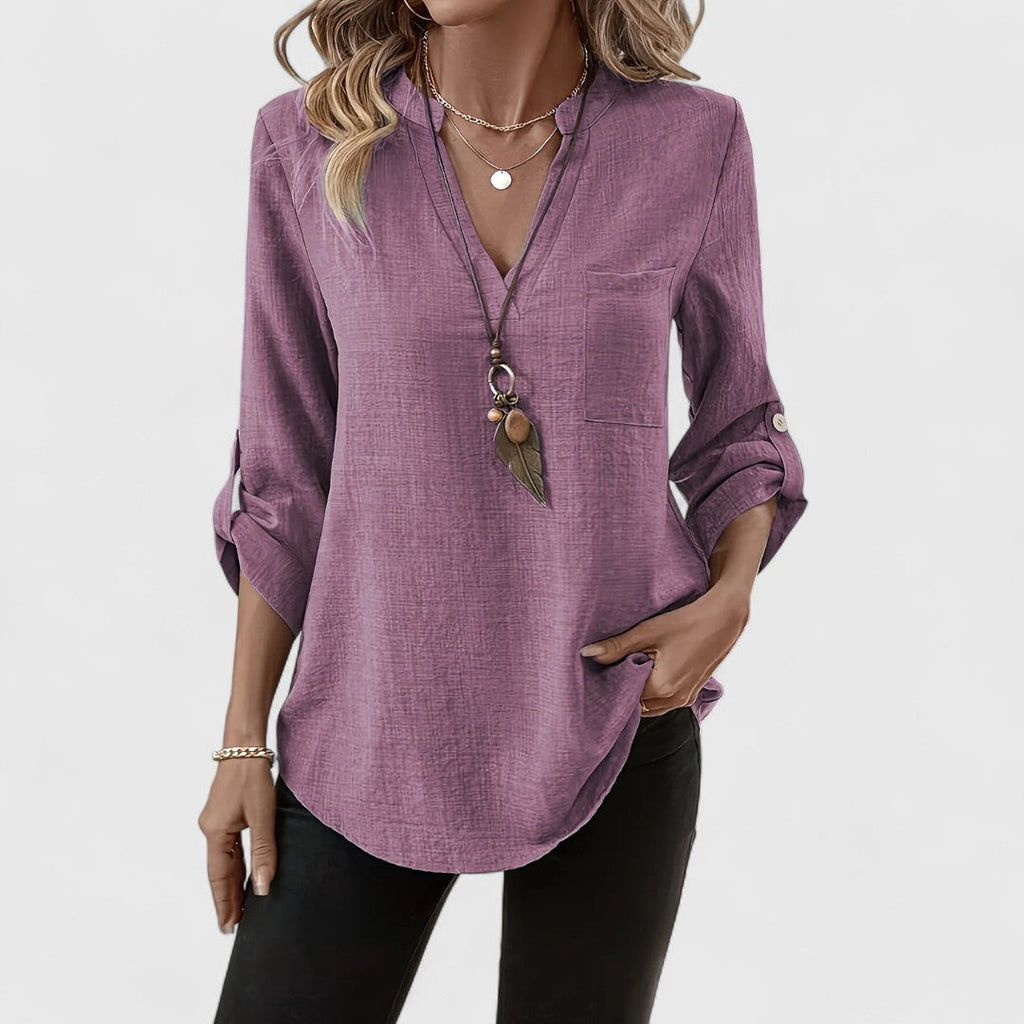 Jennifer - Elegante Blusa de Manga Larga con Cuello en V
