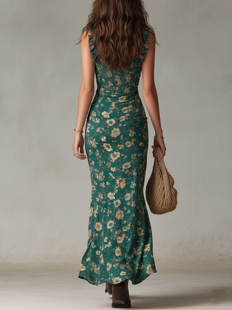 Maya™ | Vestido maxi boho retro con mangas fluidas y abertura lateral para Mujer