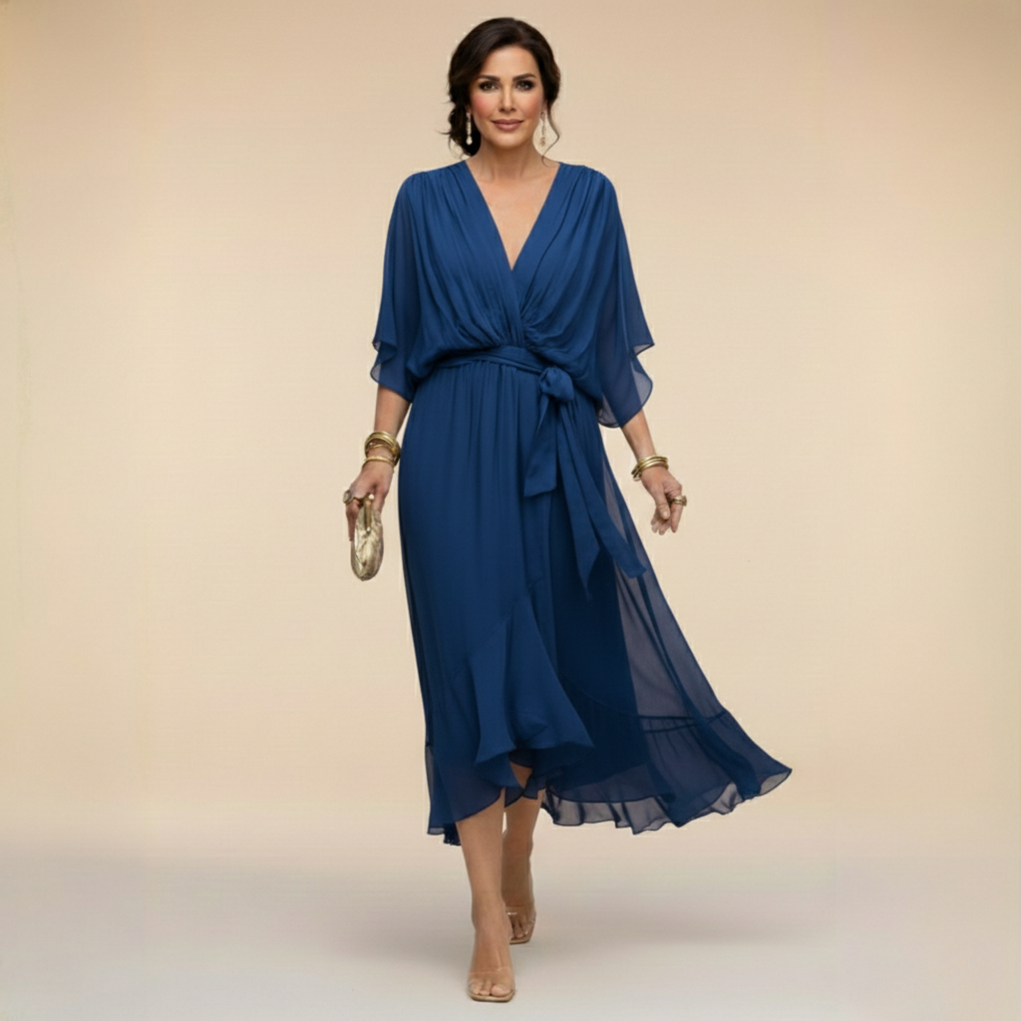 Monica - Vestido ligero estilo gasa con escote en V para Mujer