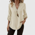 Jennifer - Elegante Blusa de Manga Larga con Cuello en V