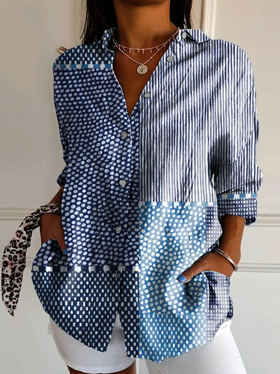 Luna | Camisa con Parche de Mosaico Azul