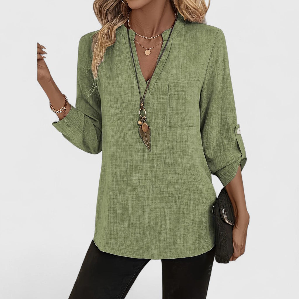 Jennifer - Elegante Blusa de Manga Larga con Cuello en V