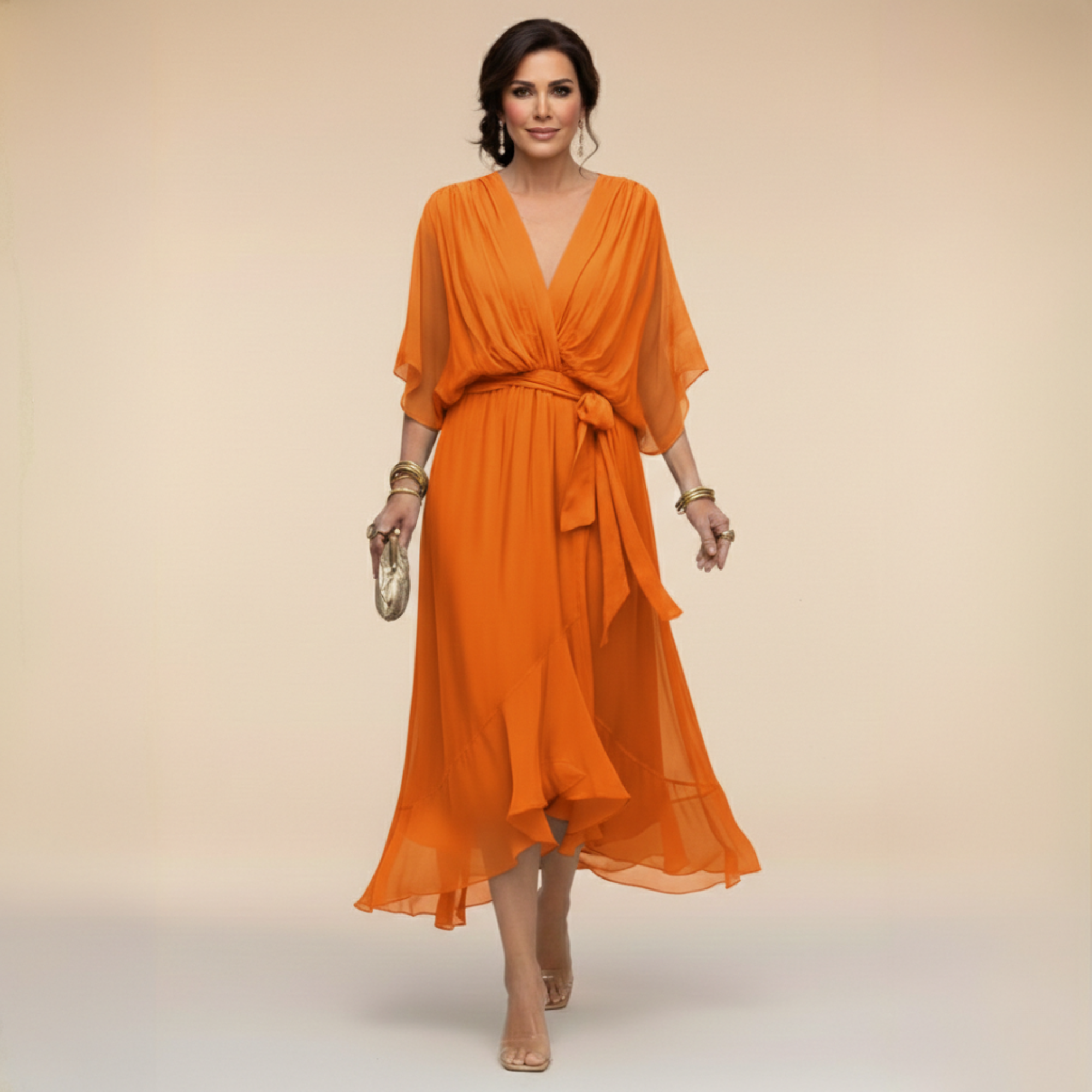 Monica - Vestido ligero estilo gasa con escote en V para Mujer