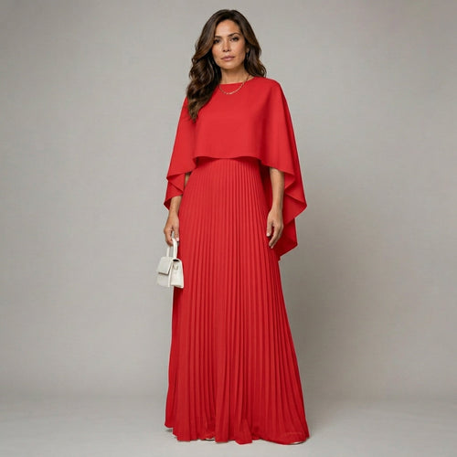 Ava™ | Vestido Maxi Plisado con Capa