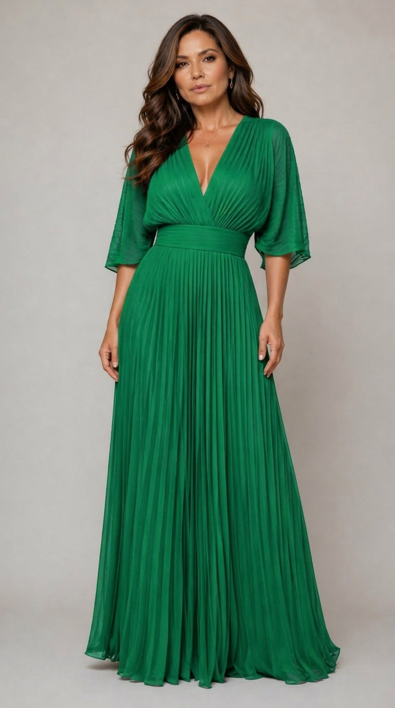Alexa™ | Vestido Elegante Escote Profundo Plisado