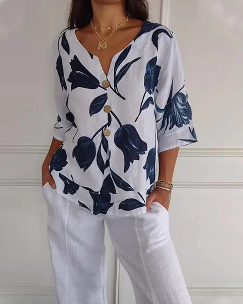 Azucena | Blusa informal con estampado de flores
