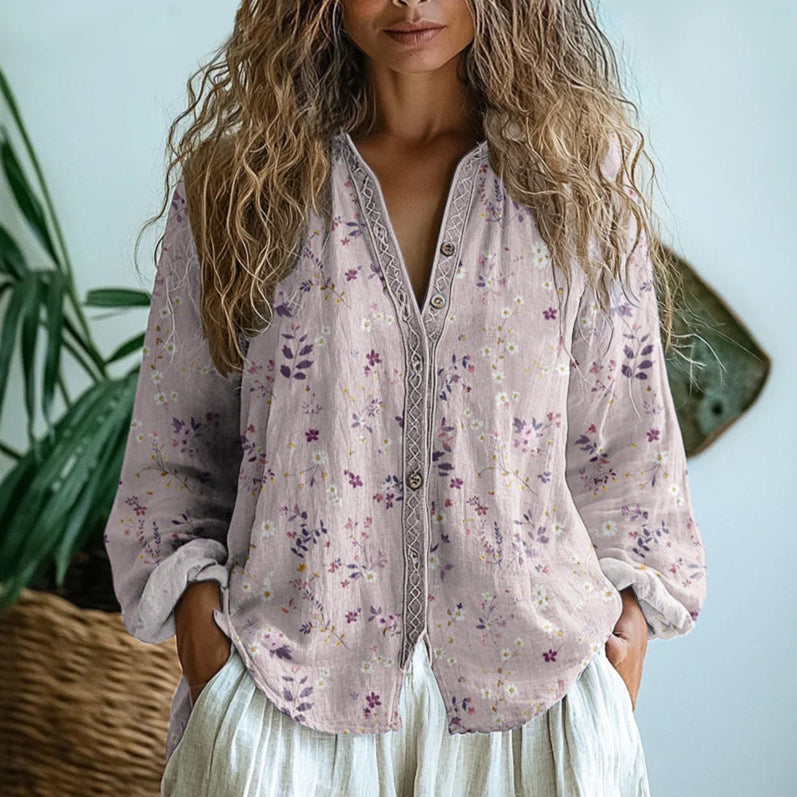 Ámbar™ | Blusa con estampado de hojas vintage