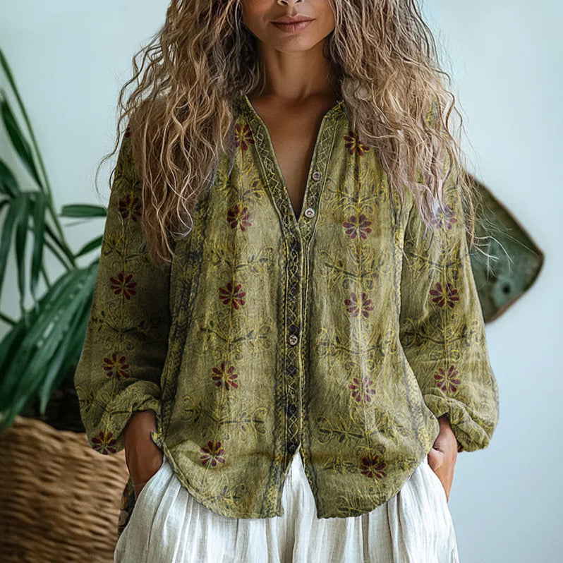 Ámbar™ | Blusa con estampado de hojas vintage