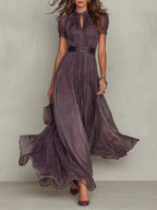 Flavia -  Vestido largo violeta con escote en forma de llave para Mujer