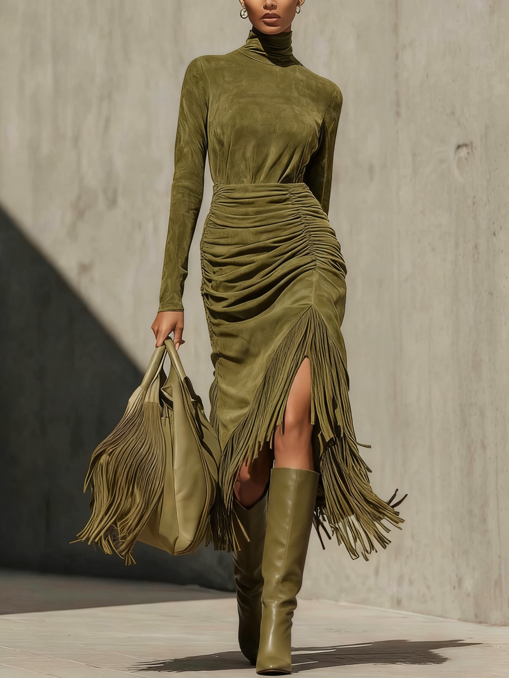 Oliva - Vestido de Mujer Verde  Sofisticación Texturizada con Silueta Cruzada Impecable