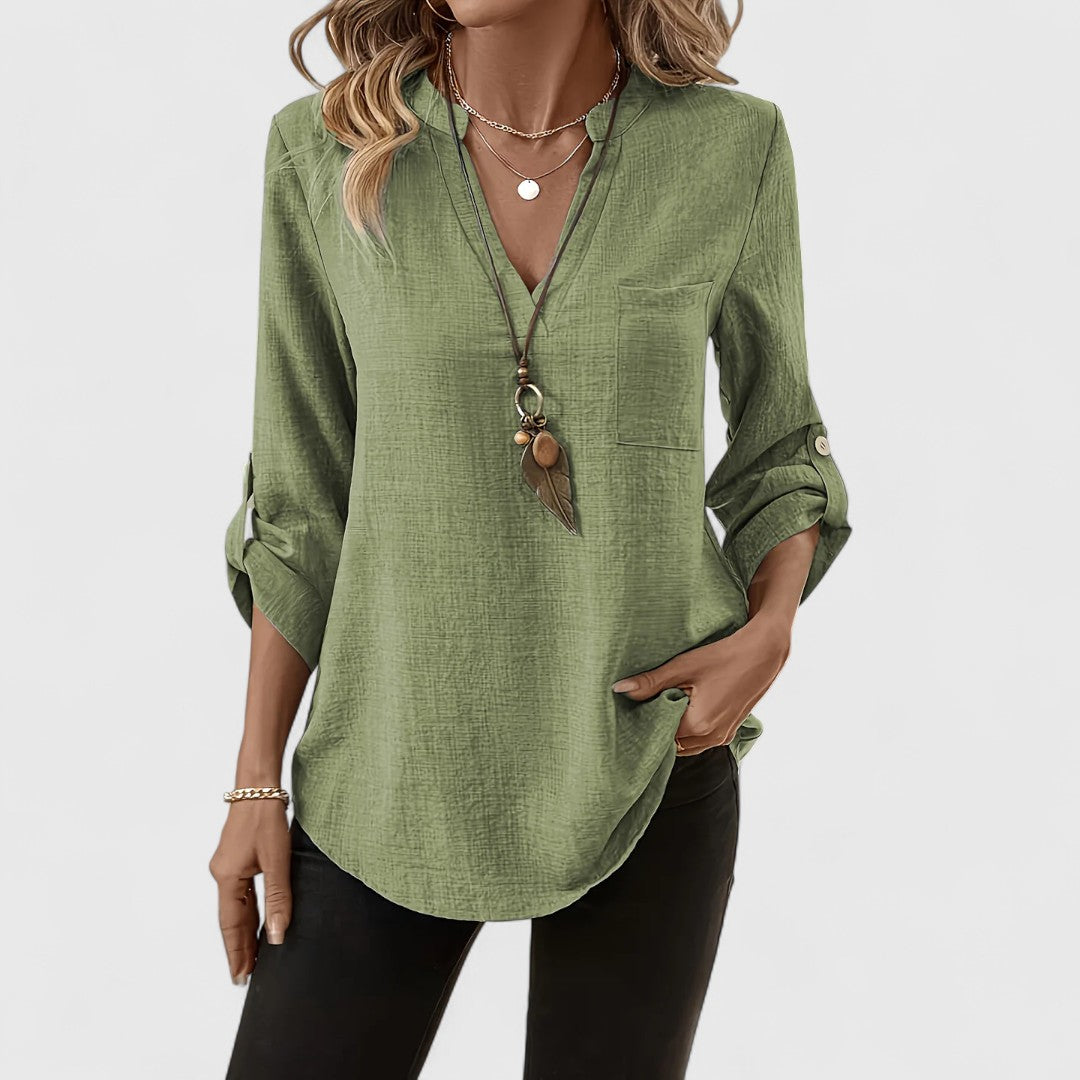 Jennifer - Elegante Blusa de Manga Larga con Cuello en V
