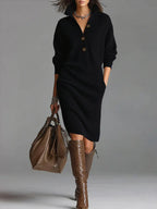 Lucia - Vestido de punto con cuello y botones para Mujer