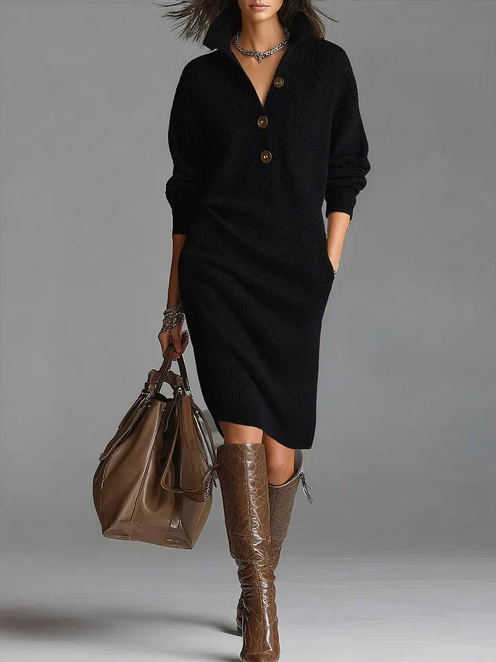 Lucia - Vestido de punto con cuello y botones para Mujer