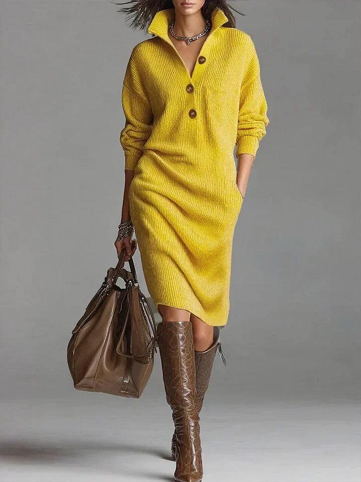 Lucia - Vestido de punto con cuello y botones para Mujer