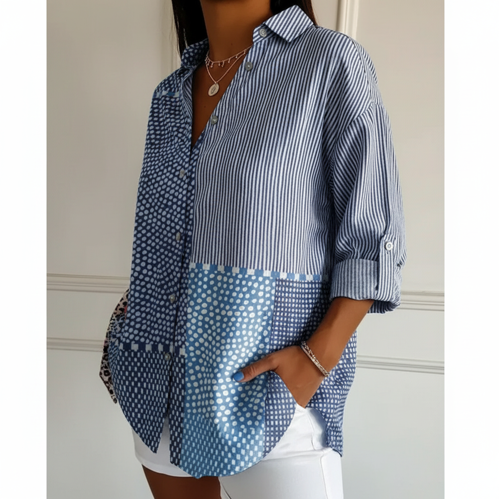 Luna | Camisa con Parche de Mosaico Azul