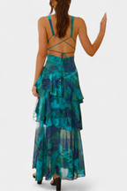 Domenica - Vestido de Gasa con Escote en V y Capas Fluidas para Mujer