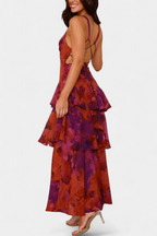 Domenica - Vestido de Gasa con Escote en V y Capas Fluidas para Mujer