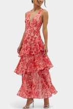Domenica - Vestido de Gasa con Escote en V y Capas Fluidas para Mujer