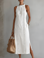 Jimena | Vestido midi de lino con cuello mao para Mujer