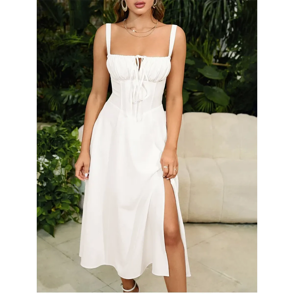Vestido Midi Tipo Bandage con Escote de Corazón y Busto Acolchado