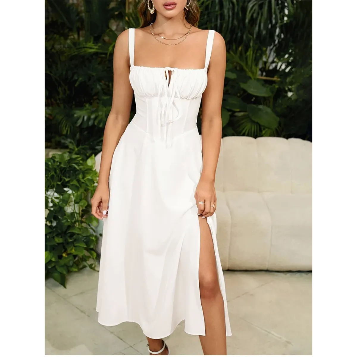 Vestido Midi Tipo Bandage con Escote de Corazón y Busto Acolchado