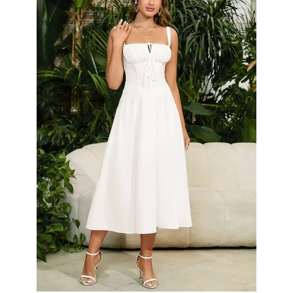 Vestido Midi Tipo Bandage con Escote de Corazón y Busto Acolchado