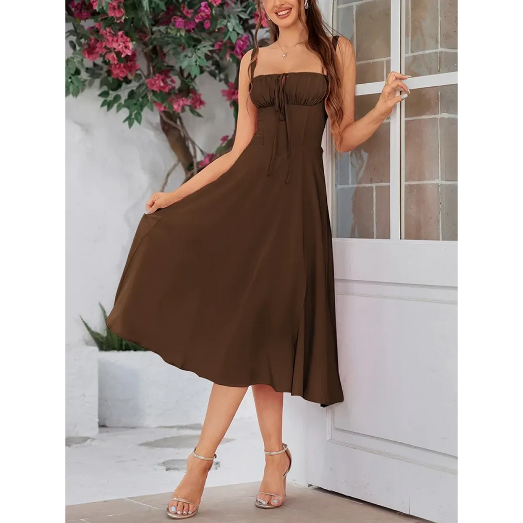 Vestido Midi Tipo Bandage con Escote de Corazón y Busto Acolchado