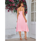 Vestido Midi Tipo Bandage con Escote de Corazón y Busto Acolchado