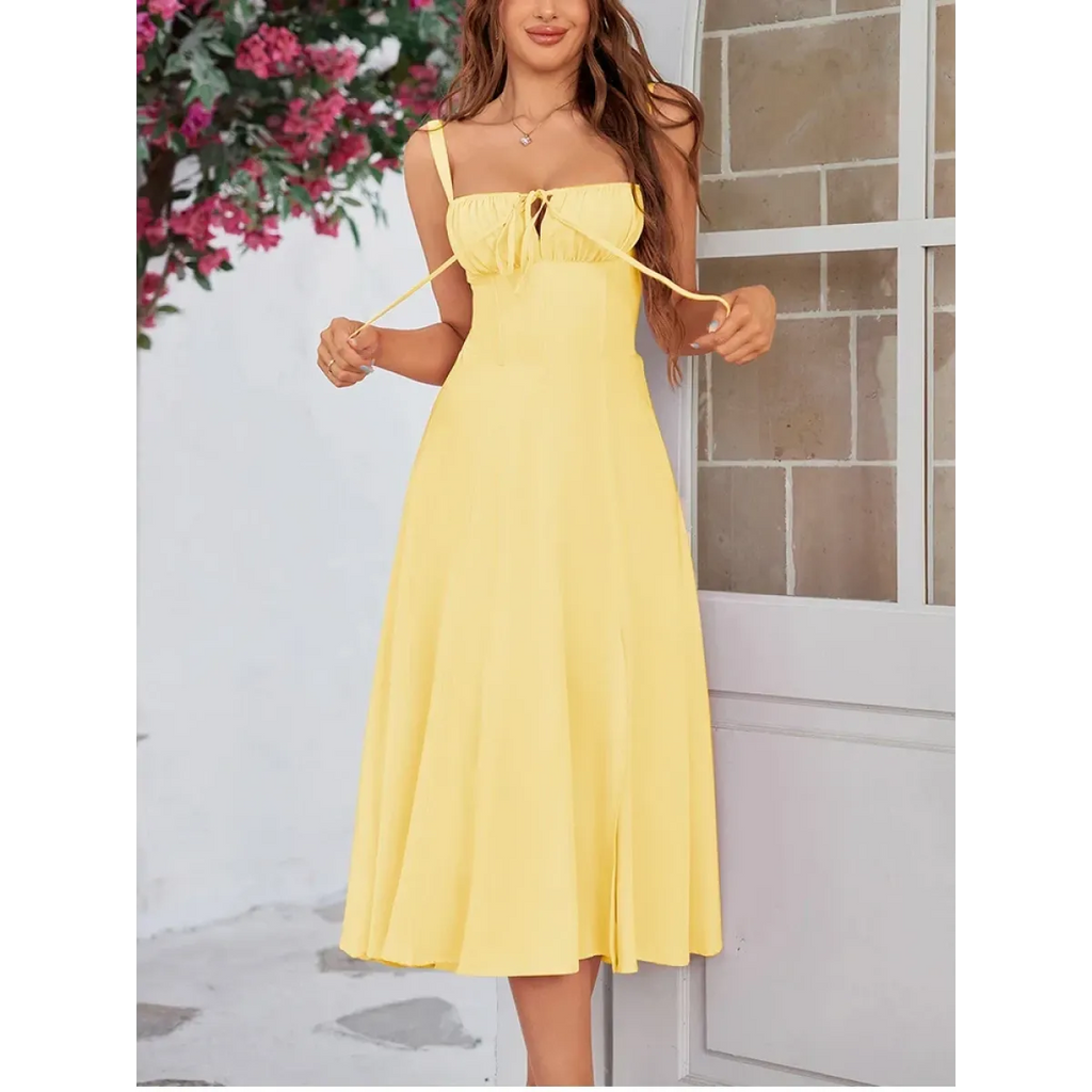Vestido Midi Tipo Bandage con Escote de Corazón y Busto Acolchado