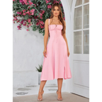Vestido Midi Tipo Bandage con Escote de Corazón y Busto Acolchado