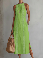 Jimena | Vestido midi de lino con cuello mao para Mujer