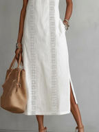 Jimena | Vestido midi de lino con cuello mao para Mujer