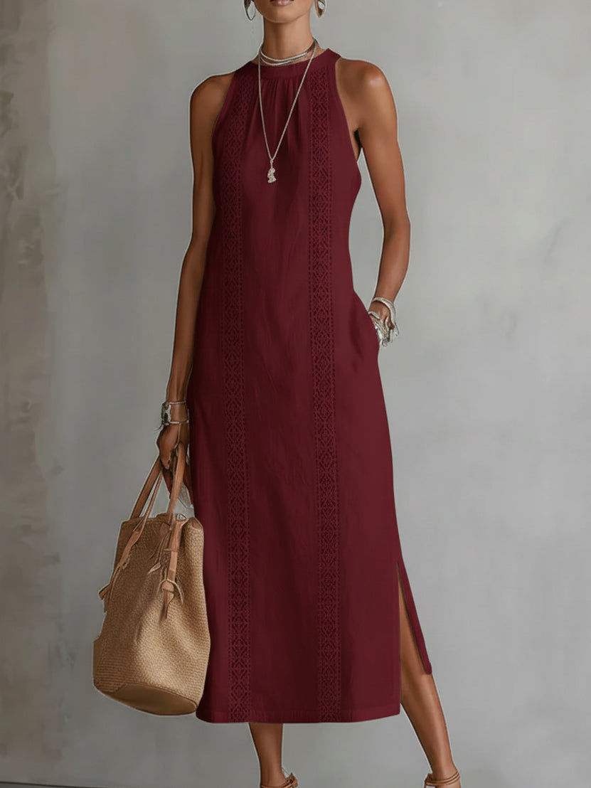 Jimena | Vestido midi de lino con cuello mao para Mujer
