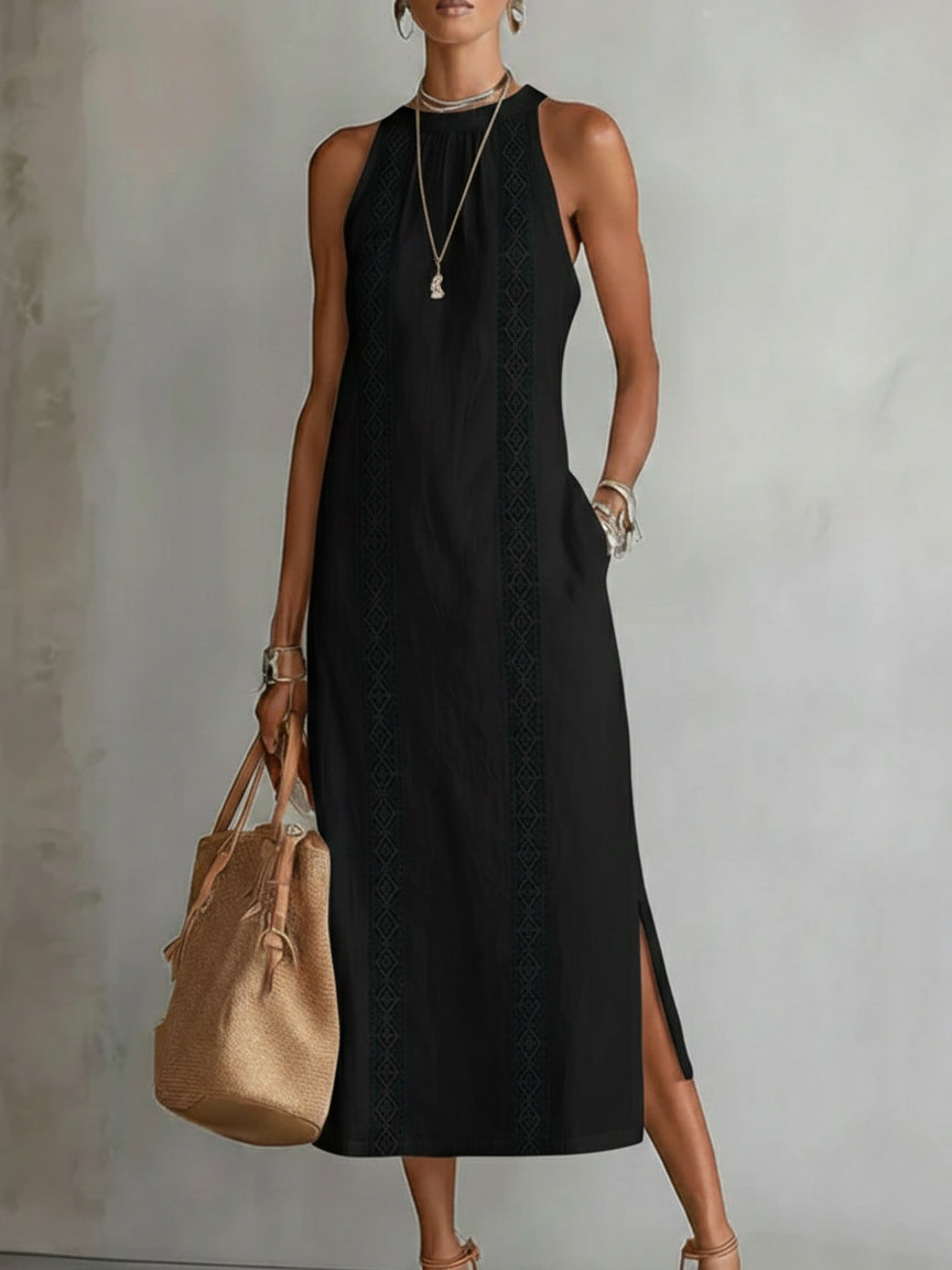 Jimena | Vestido midi de lino con cuello mao para Mujer